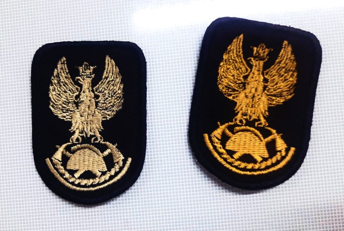 Galons aigle doré brodés fil métallique sur velours, par Alias Broderie